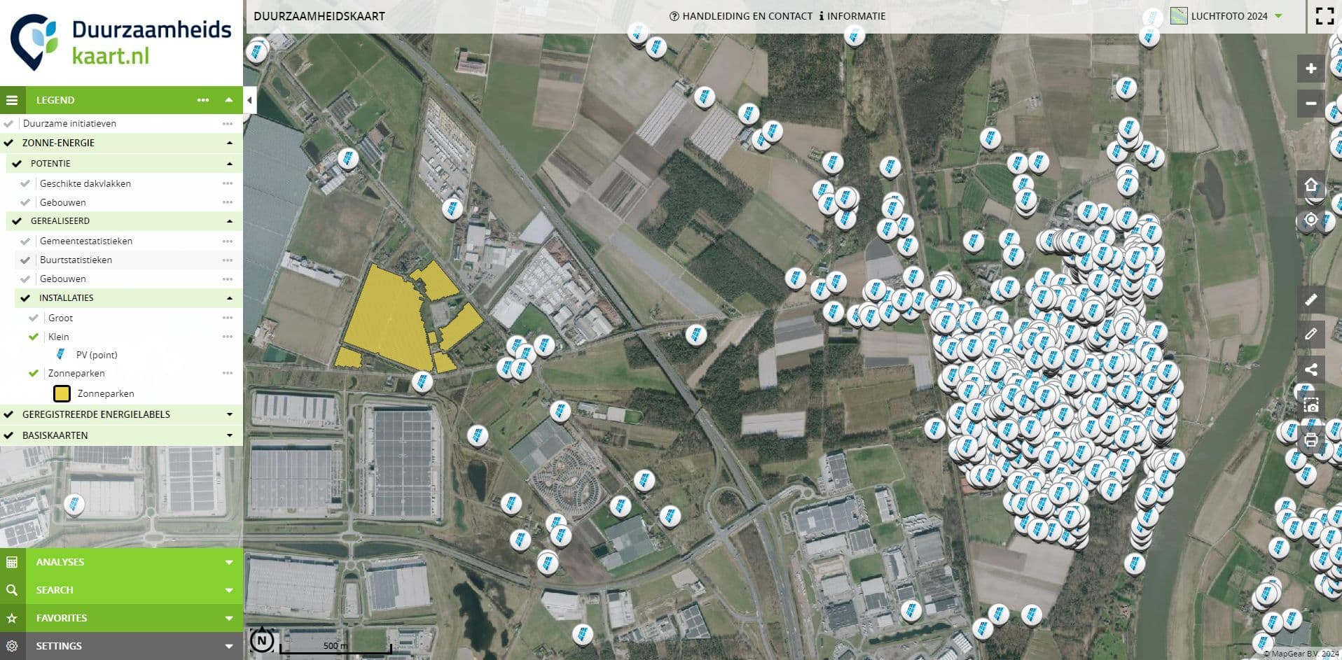 Gedetecteerde kleine installaties en zonneparken op luchtfoto 2024