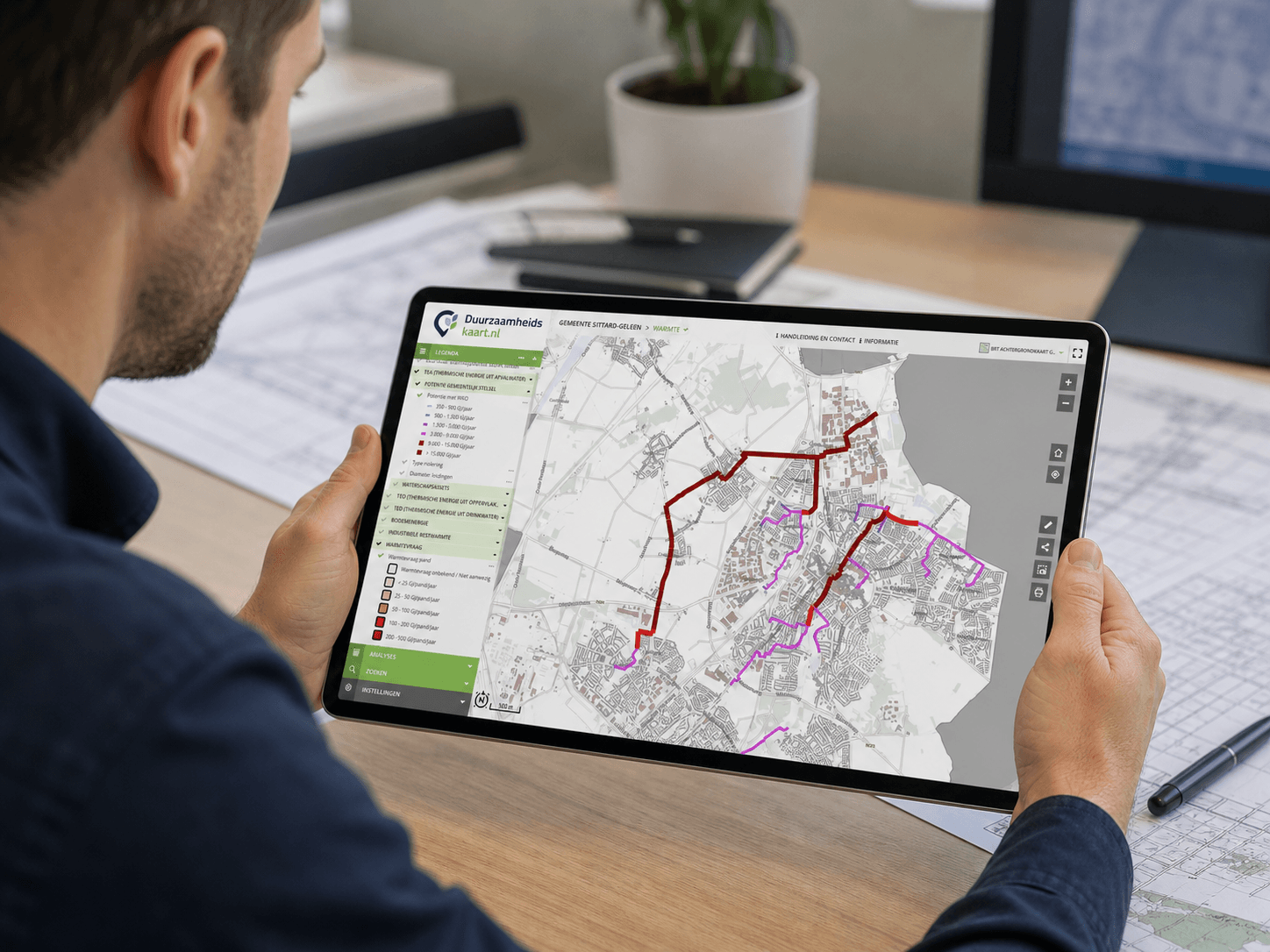 Warmte Inzicht op een tablet: lagen voor TEO-potentie, warmtevraag en netten in Sittard-Geleen
