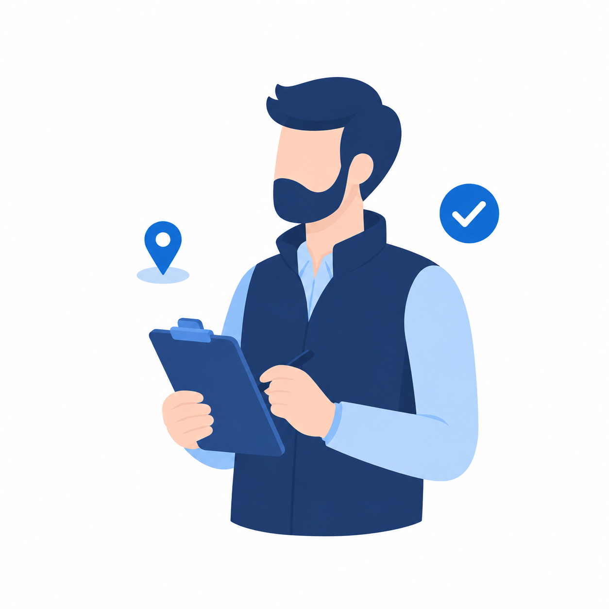 Veldwerker met clipboard en iconen